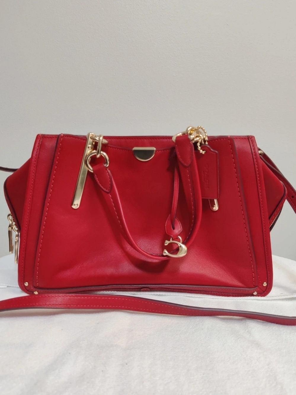 Coach Red Leather Shoulder Bag with Gold Hardware